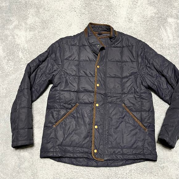 Lands End Puffer Coat Mens Medium Blue Quilted Snap Coat - Picture 1 of 9